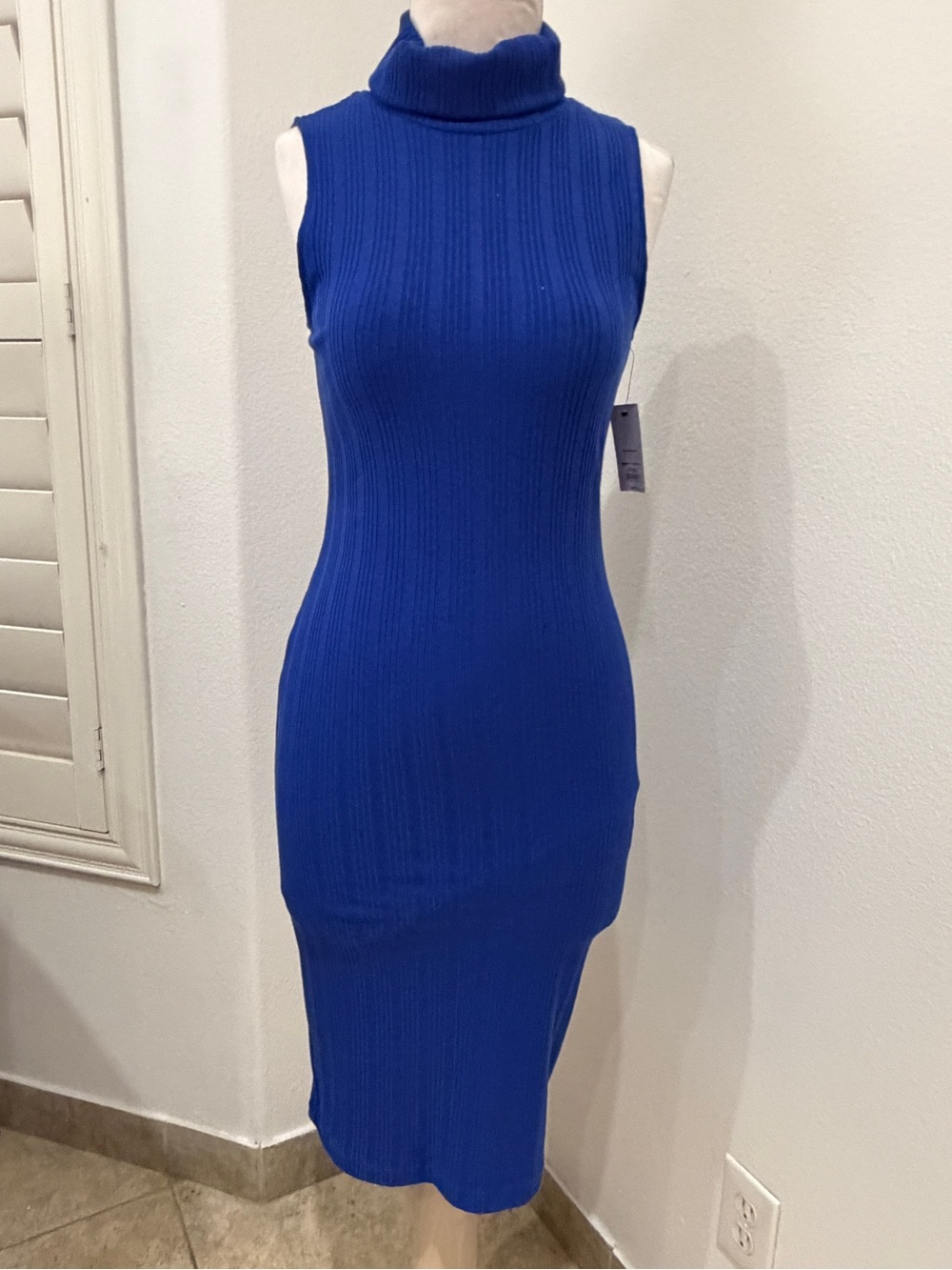 Nine West Royal Blue Sleeveless Ribbed Turtleneck Midi Dress
